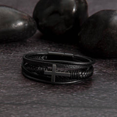 Calm to my Chaos - Leather Cross Bracelet